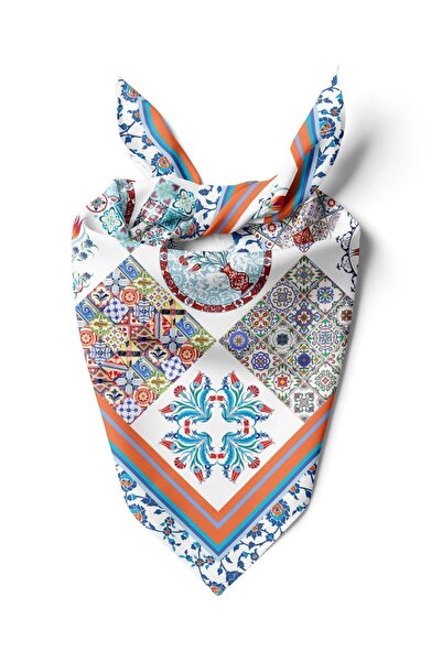 D scarf Kadın Mavi Desenli Fular Bandana