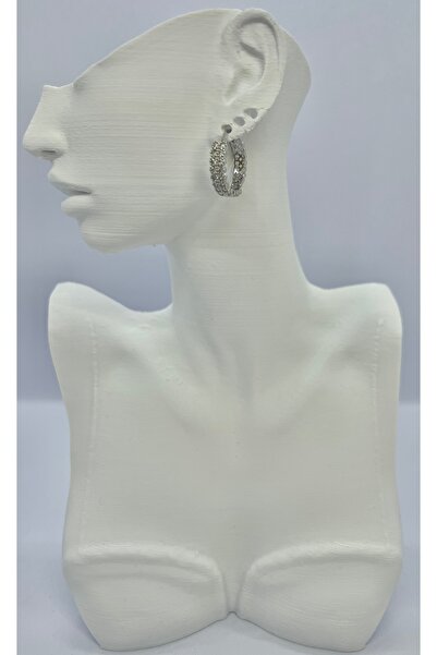 Nilonya Aksesuar Zirkon Taşlı Çift Sıra Halka Küpe