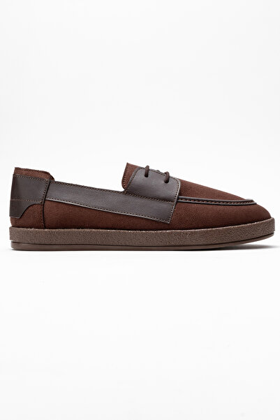 by selvi Lukka Shoes Rosa Men's Bitter Brown Suede Garnished Lace-Up Loafer Daily Casual Shoes