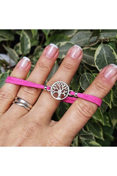Wild Bracelets Tree of Life bracelet, suede, bright pink, handmade by