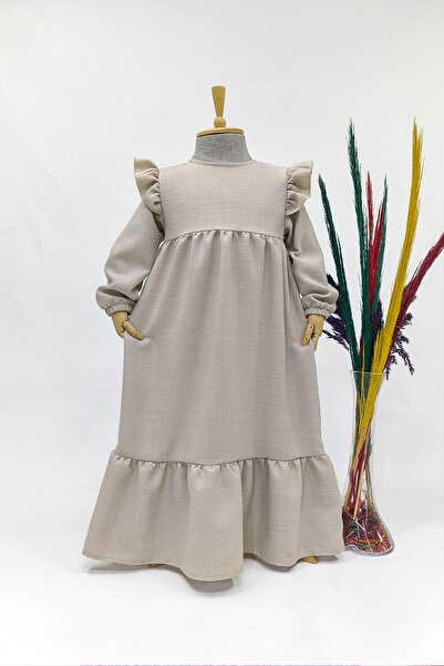 Betül Akbay Κοριτσίστικο λινό φόρεμα Hijab – Asude Model Ολόσωμο Μπεζ