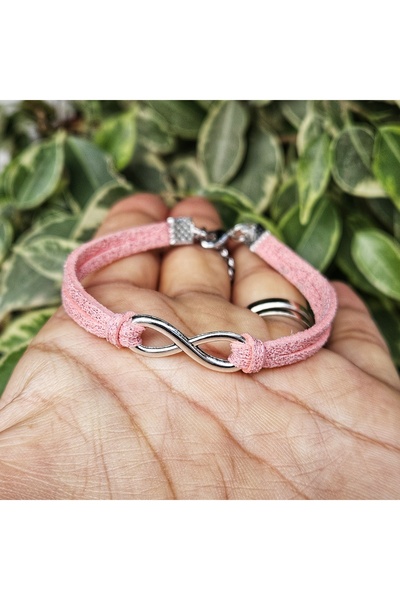 Wild Bracelets Bratara Infinit, din piele intoarsa , roz sidef, lucrata manual by