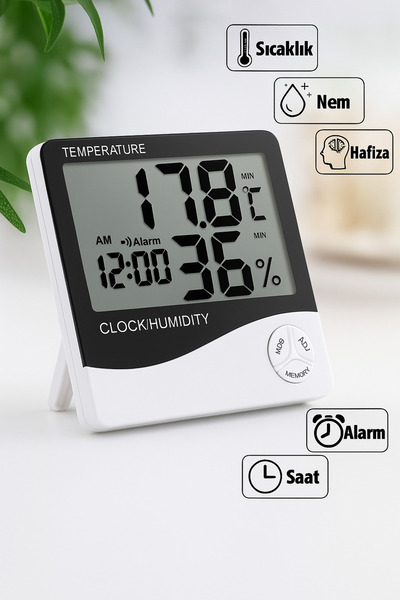 BEYZANA Dijital Termometre Sıcaklık Ve Nem Ölçer Masa Saati Alarm