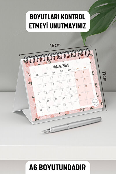 Eldesen Tasarım 2026 Masa Takvimi Spiralli A6 (15x12cm) Orta Boy / Resmi Tatiller ve Hafta Sonları / 12 Aylık