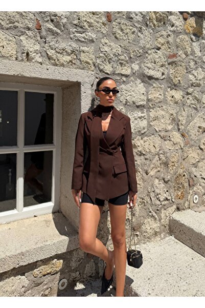 Berf Коричневий шарф з деталізованим дизайном, що сидить на талії, блейзер