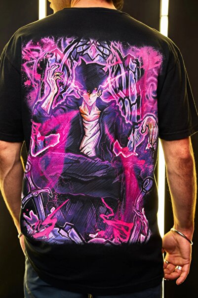 SHINOBIX تي شيرت سولو ليفلينغ أنيمي شادو مونارك مطبوع كبير الحجم