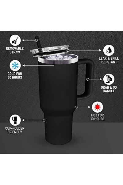 Generic Stanley’s Quencher H2.0 40oz Black – Vacuum Insulated Leakproof Tumbler with Straw & Lid