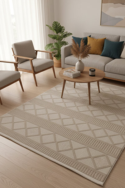 stil carpet BUKLE SOFT 461E BEJ-BEYAZ Salon Oturma-Çocuk Odası Halısı Yumuşak Dokuma Makine Halısı