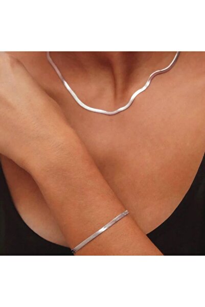 Heppii طقم قلادة سوار من الفضة الإيطالية - طقم مكون من قطعتين مع سلسلة فولاذي...