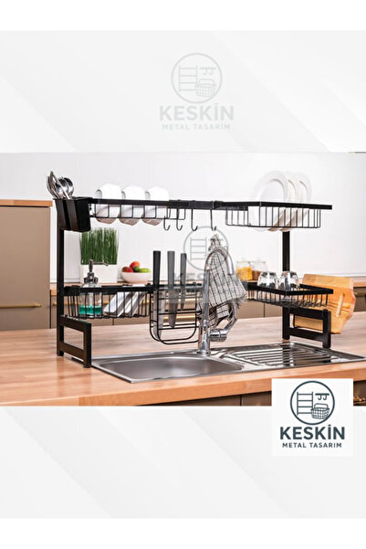 Keskin Metal Tasarım MUTFAK EVYE ÜSTÜ SİYAH TABAKLIK BARDAKLIK BULAŞIKLIK SETİ