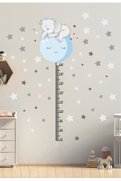 KT Decor Colorful Blue Elephant Height Gauge 60 Piece Star Wall Sticker Set