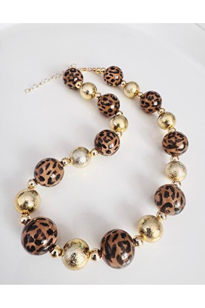DEVİ fashion Leopar Boncuk Kolye 45 cm