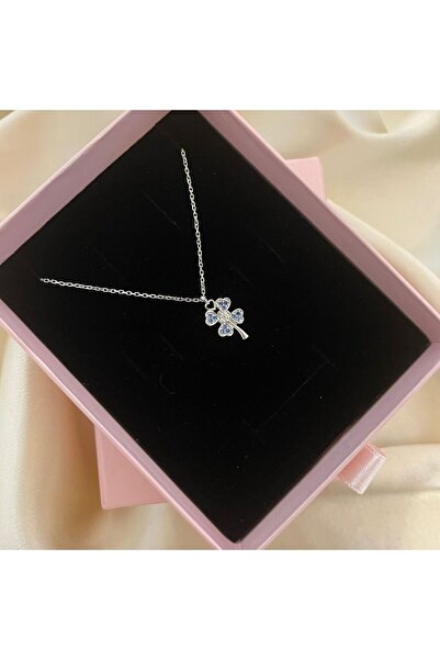 Lovera Jewellery 925 Ayar Gümüş Mavi Taşlı Minimal Yonca Kadın Kolye | Zarif ...