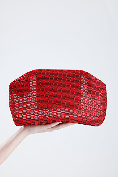 HEYBE'S Heybes Women's Red Honeycomb Patterned Transparent Clutch Handbag