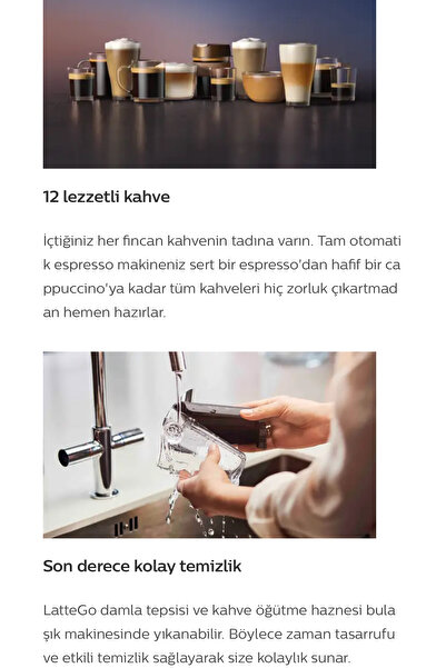 Philips 12 KAHVELİ Tam Otomatik Espresso Makinesi, LatteGo Şimdiye Kadarki En Hızlı Süt Temizleme Sistemi