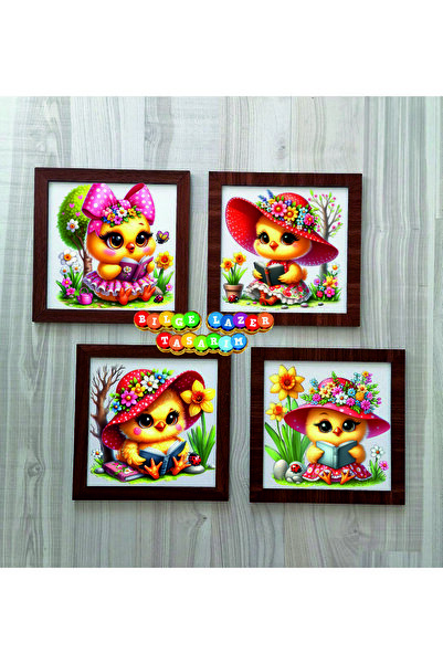 Bilge Lazer Ahşap Çerçeveli 4 Adet 20X20cm DÜZ RESİM TABLO