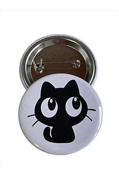 maycollection Sevimli Şaşkın Siyah Kedi Metal Buton Rozet Broş-Çanta Aksesuar...