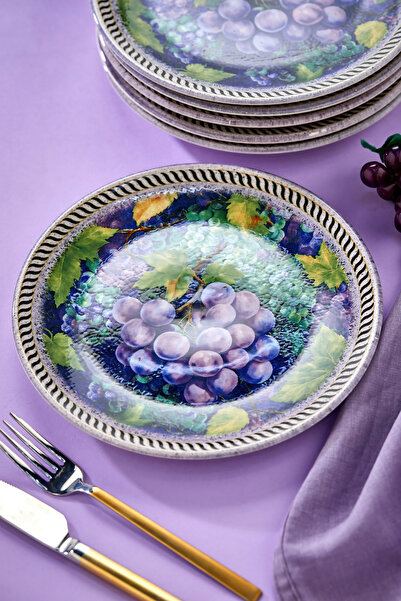 EMBazaar 6-Piece Grape Garden Series Full Pattern Cake Presentation Plate/Dessert Plate/ Breakfast Serving Plate/Plate