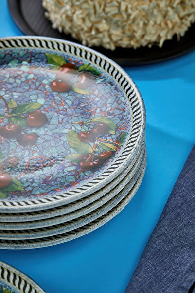 EMBazaar 6-Piece Cherry Garden Series Full Pattern Cake Presentation Plate/Dessert Plate/Breakfast Serving Plate/Plate