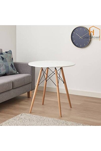 Al Saada Home Single Service Table - Wood - White - 70*70*74