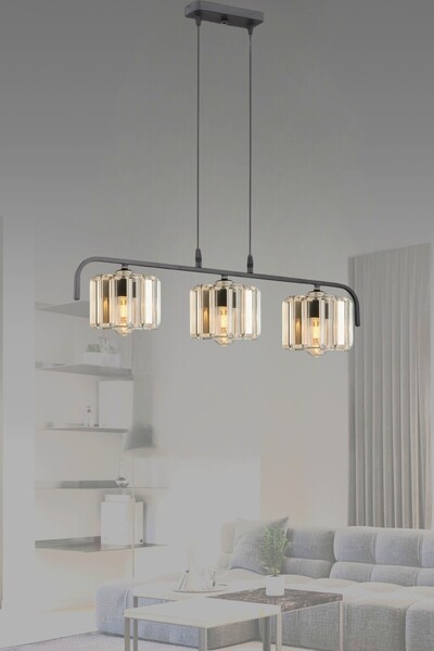 ESSLİGHT Nehir 3 Lü Sıralı Avize Kristal Taşlı Modern Dekoratif Aydınlatma