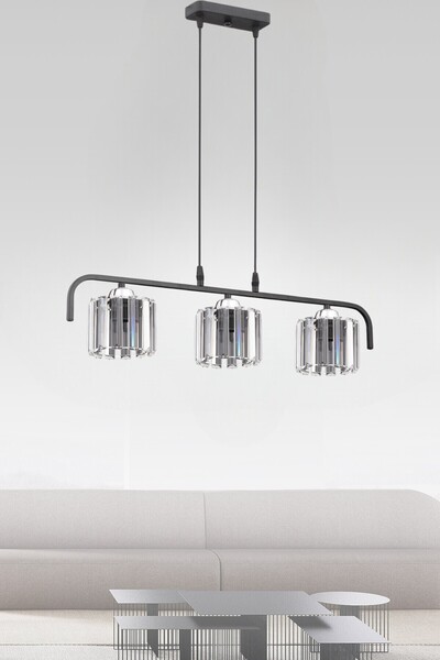 ESSLİGHT Nehir 3 Lü Sıralı Avize Kristal Taşlı Modern Dekoratif Aydınlatma