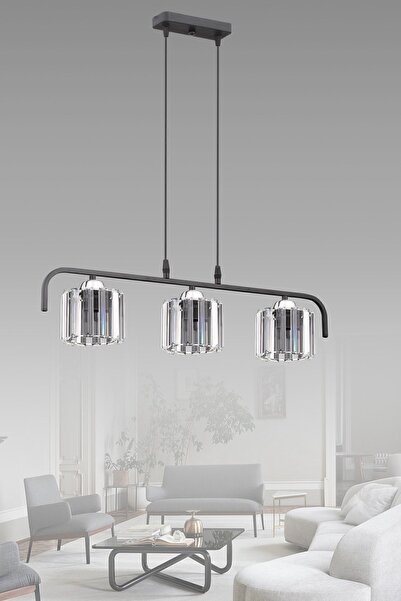ESSLİGHT Nehir 3 Lü Sıralı Avize Kristal Taşlı Modern Dekoratif Aydınlatma