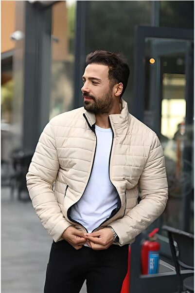 ENDEİS COLLECTİON Ανδρικό παλτό νέας σεζόν με μπεζ φουσκωτό παλτό