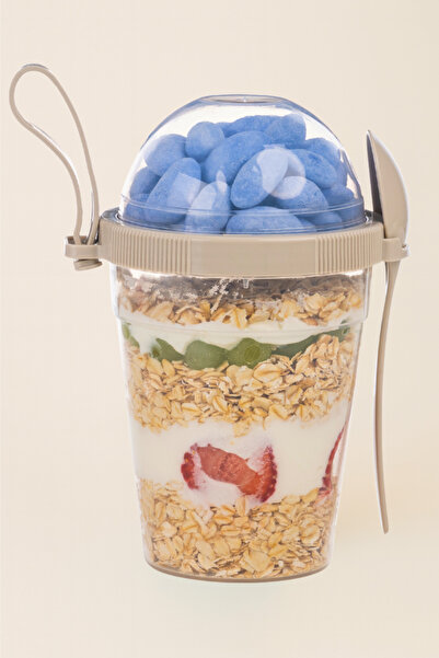 Sunplast 1 Adet Take N Go Kaşıklı Hazneli Meyveli Yoğurt Kabı Piknik Iş Atıştırmalık Müsli Granola Süt Bardak