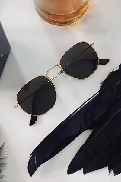 COOLANDBETTER نظارات شمسية خماسية بإطار ذهبي وزجاج أسود