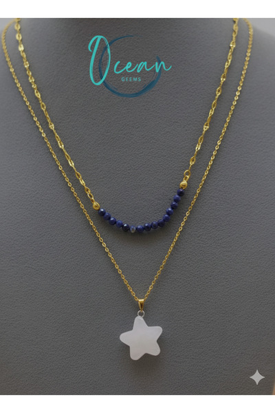 OCEANDESING Special Design Original Sapphire Stone Gold Steel Chain Necklace Set Star