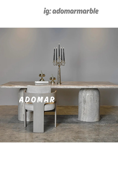 adomarmarblehandmadeandluxury Gümüş Traverten Yemek Masası, Gerçek Traverten ...