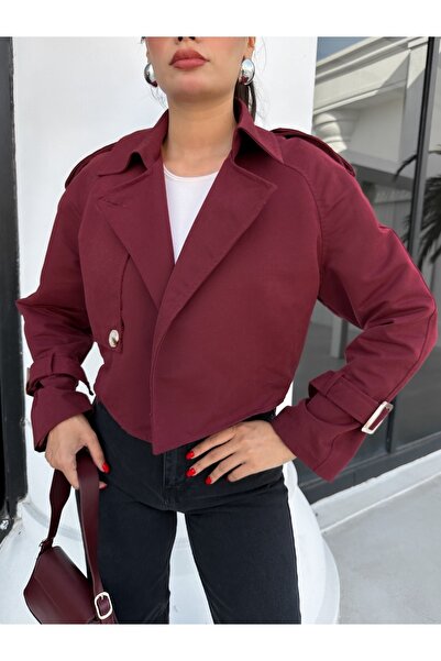 PG GİYİM Bordo Kısa Tokalı Trençkot
