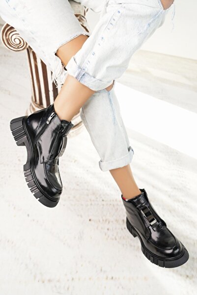 Mammamia D24KB 1990 Μαύρες Γυναικείες Μπότες από Γνήσιο Δέρμα Λουστρίνι