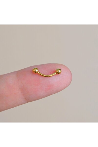 Heppii Cerrahi Çelik 8 mm İki Ucu Toplu Minimal Göbek Piercingi Gold Renkli