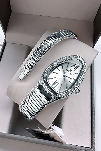 Homies ساعة يد نسائية موديل ثعبان مخصصة مقاومة للماء سوار فولاذي فضي اللون + ...