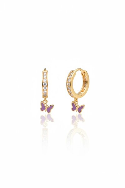 Çgk Çiğdem Gürel Kuyumculuk 14 Ayar Mor Kelebek Sallantılı Çocuk Küpesi