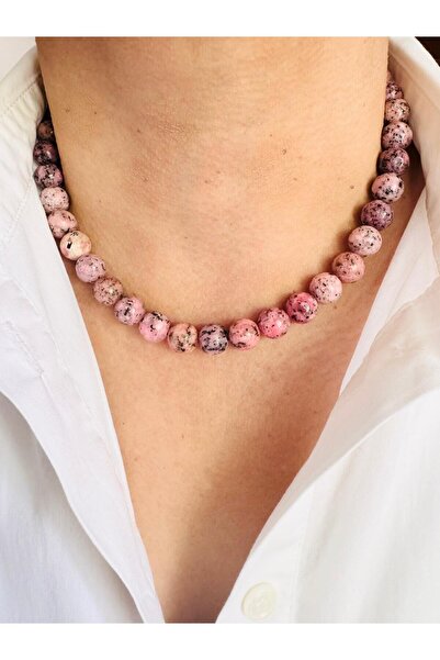 DEVİ fashion Pembe Mix 10 mm Doğal Taş Kolye 42 cm