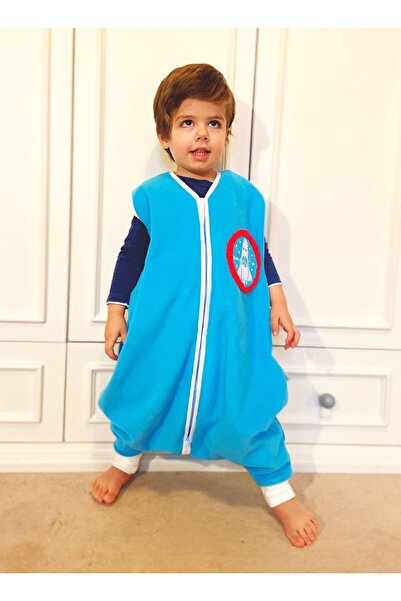 yorni Ayaklı Mavi Kolsuz Mikro Polar Bebek Çocuk Uyku Tulumu