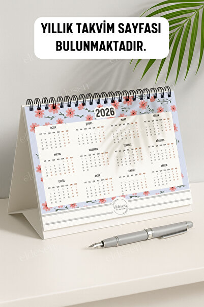 Eldesen Tasarım 2026 Masa Takvimi Spiralli A5 (21X16CM) Büyük Boy / Resmi Tatiller Ve Hafta Sonları / 12 Aylık