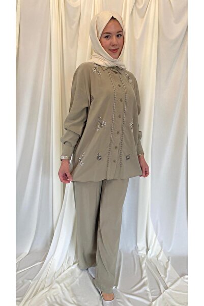 GÜLSELİ COLLECTION TAŞ İŞLEMELİ İPEK DOKULU TAKIM