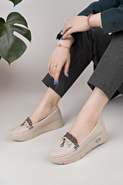 Nesil Shoes Nstar 400 Бежева шкіра анатомічні повсякденні жіночі туфлі з натуральної шкіри