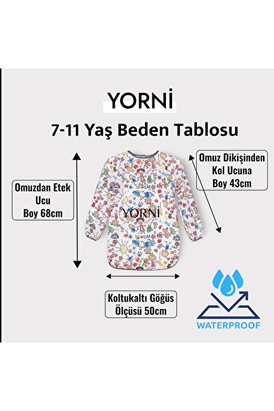 yorni 7-12yaş, %100 Sıvı Geçirmez, Makinede Yıkanabilir, Çocuk Aktivite, Etkinlik, Boyama, Faaliyet Önlük