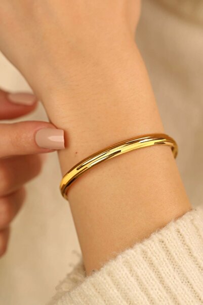 Çgk Çiğdem Gürel Kuyumculuk 8K Altın Düz Çizgili Tasarım Hediyelik Bilezik – Kadın, Parlak Sade Model