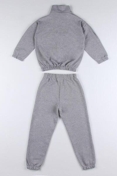 zepkids Hakim Collar Long Sleeve Gray Melange Color Girl's Tracksuit Set