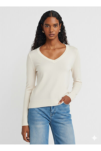 Dilvin 10427 V Neck Slit Sweater