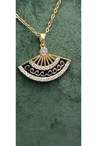 NAS fashion قلادة نسائية من حجر الزركون الأسود على شكل مروحة