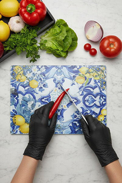KHAKMA Dolcevita Glass Cutting Board – 25X35 cm |   Tempered Glass |   Italian Ceramic Patterned