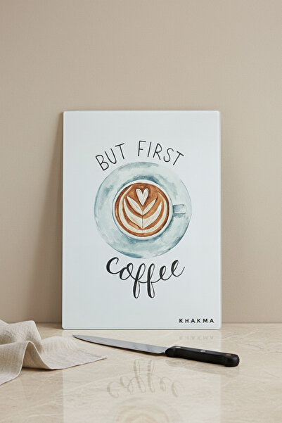 KHAKMA Coffeemood Glass Cutting Board – 25X35 cm |   Tempered Glass with the Design of'But First Coffee'