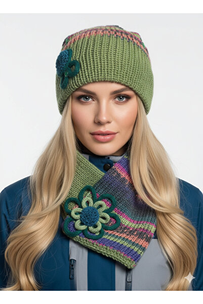 drt tasarım طقم بيريه وشاح أناتوليا بوهيمي أصيل بلون الجيش الأخضر بنمط الباتيك